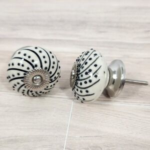 Hobby Lobby Ceramic Drawer/ Cabinet Knobs Ivory, Black‎ & Silver Ornate Dotted